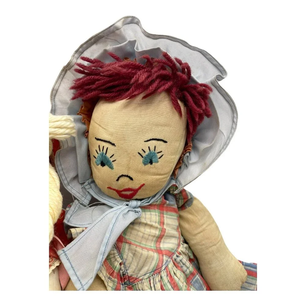 Vintage Folk Art Rag Doll Sewn Face Plush Cloth 18